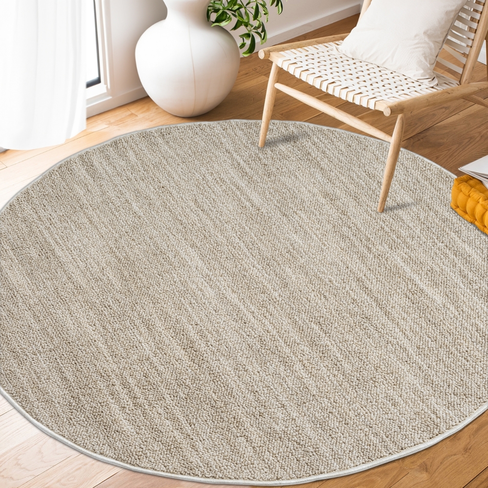 Teppich Rund - Flachflor 200x200cm - Meliert Beige - Modern Boho Pastell Wohnteppich Wohnzimmer Schlafzimmer Deko Teppiche Bild 1