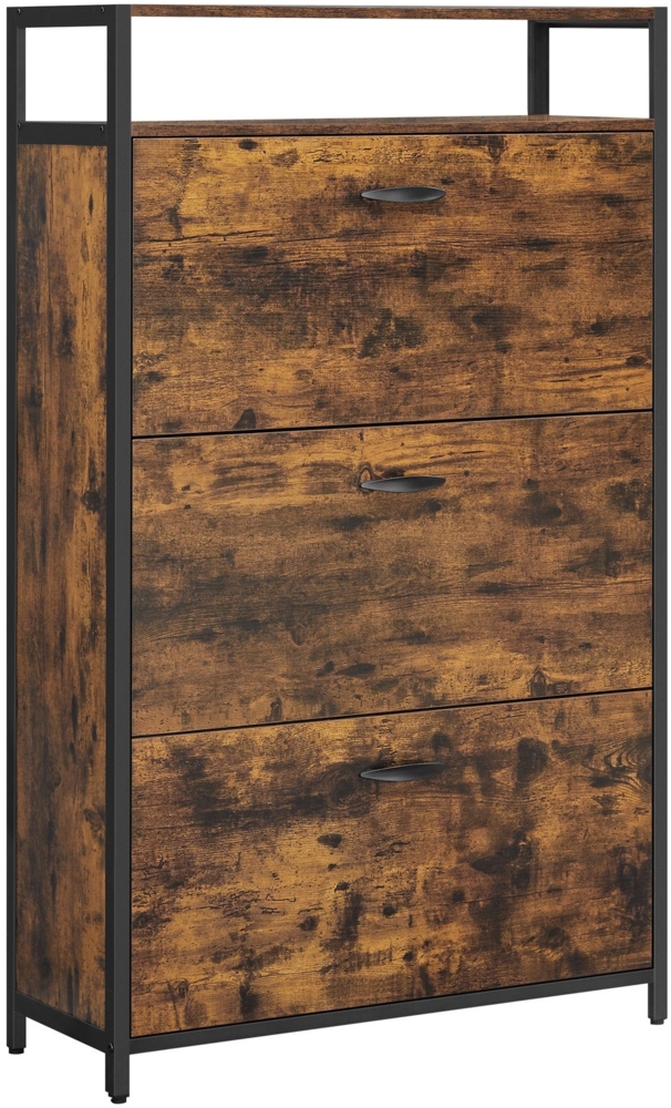 Vasagle Schuhschrank mit 3 Klappen, Spanplatte Vintagebraun/Schwarz, 80 x 30 x 130 cm Bild 1