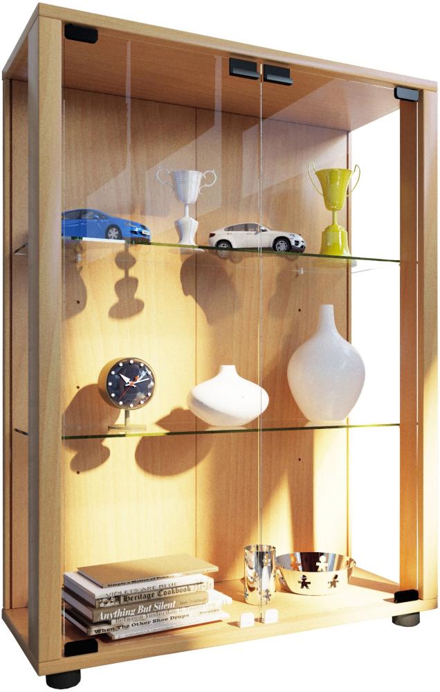 Vitrinenschrank Glas Vitrine LED Standvitrine Wohnzimmer Schrank Buche Dekor Bild 1