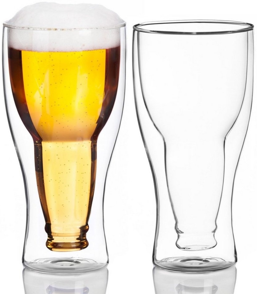 Dimono Bierglas Doppelwandiges Trinkglas, Borosilikatglas, Umgestülpte Bierflasche im Glas Bild 1