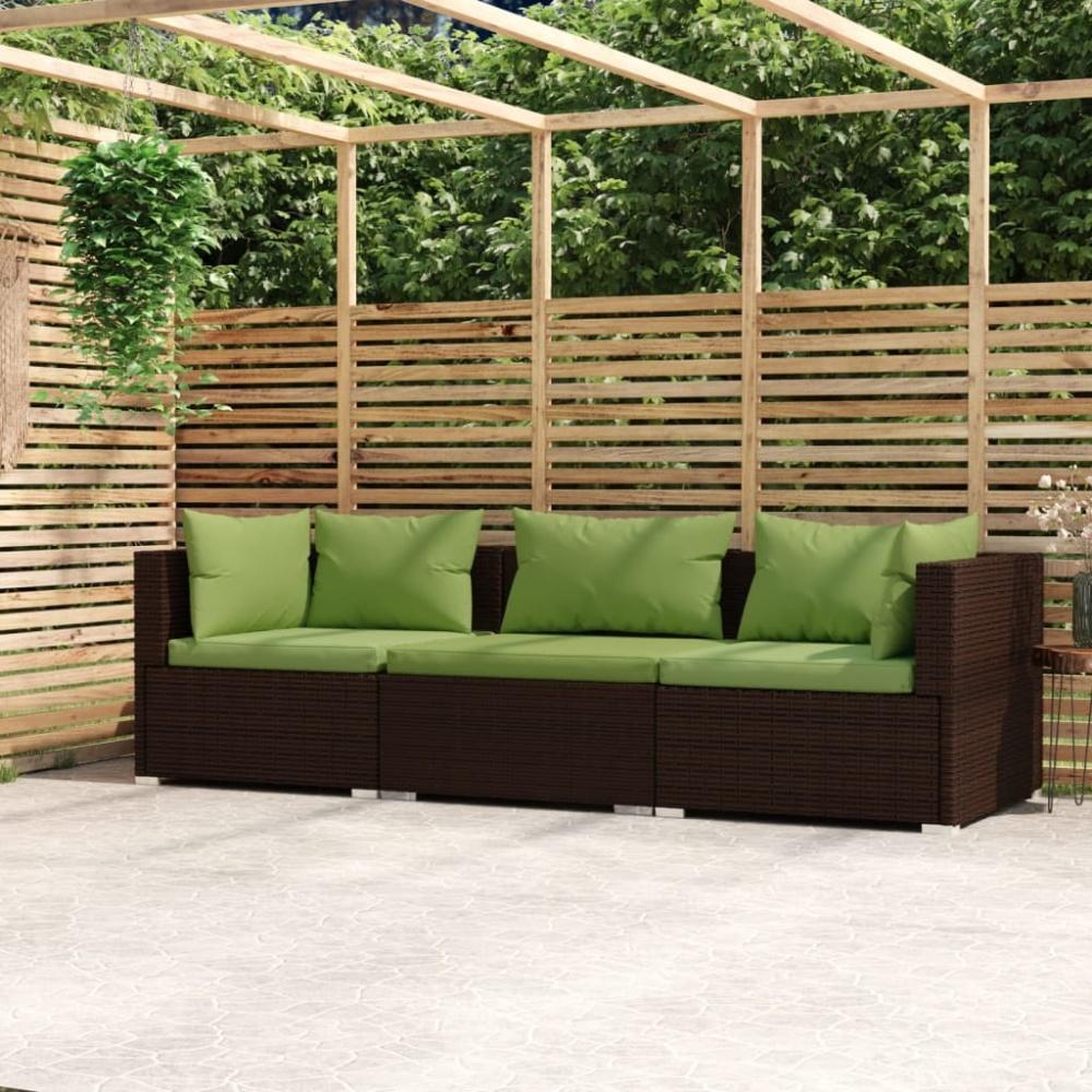 vidaXL 3-Sitzer-Sofa mit Kissen Braun Poly Rattan 317555 Bild 1