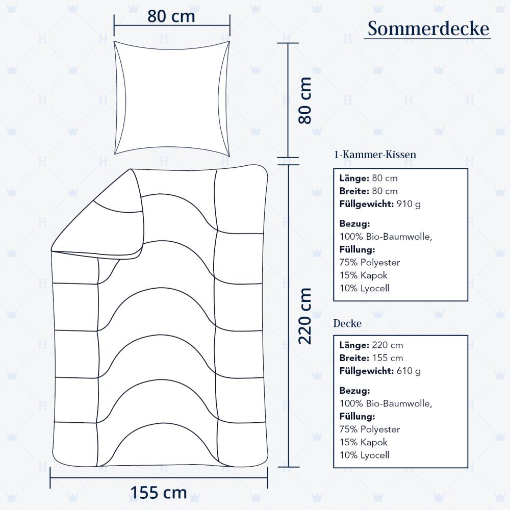 Heidelberger Bettwaren Bettdecke 155x220 cm mit Kissen 80x80 cm, Made in Germany | Sommerdecke, Schlafdecke, Steppbett mit Kapok-Füllung | atmungsaktiv, hypoallergen, vegan | Serie Kanada Bild 1