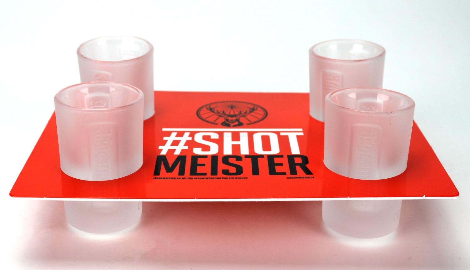 Jägermeister Shotglas Set Weiß - 4x Shotgläser + Halter Bild 1