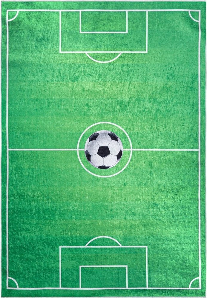 Mazovia Kinderteppich Kinderteppich Kinderzimmerteppich Fußball Fußballteppich, 80 x 150 cm, Kurflor, Waschbar in Waschmaschine, Höhe 5 mm, Rutschfest Bild 1