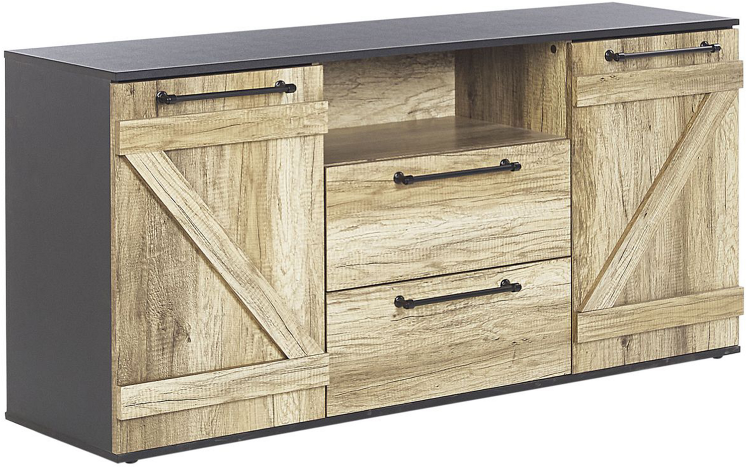 Sideboard heller Holzfarbton / schwarz 2 Schränke 2 Schubladen SALTER Bild 1