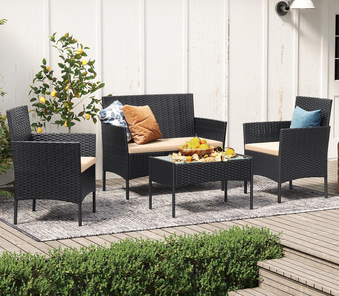 Songmics Gartenmöbel-Set, 4-tlg., Polyrattan schwarz / taupe Bild 1
