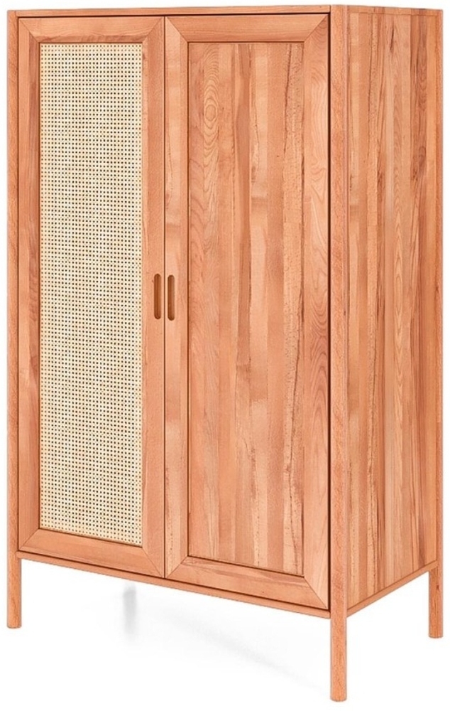 Kleiderschrank Zola Kernbuche massiv mit Rattan 108x175 cm mit 2 Türen Bild 1