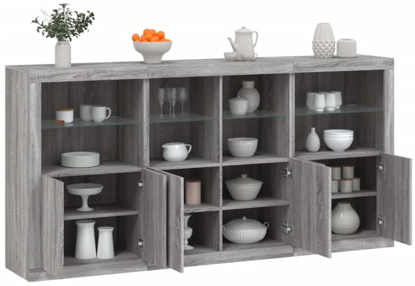 vidaXL Sideboard mit LED-Leuchten Grau Sonoma 202x37x100 cm 3209161 Bild 1