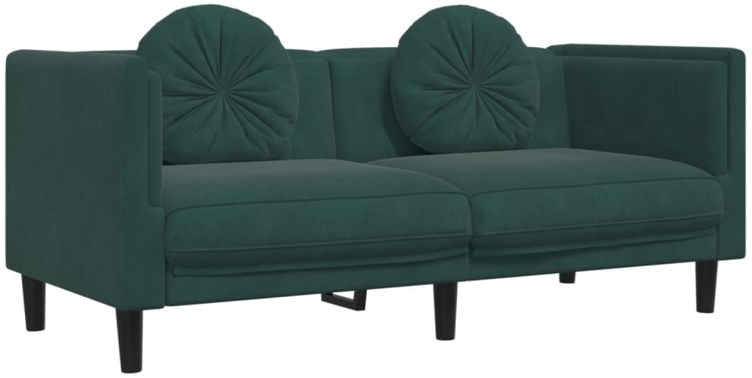 vidaXL Sofa mit Kissen 2-Sitzer Dunkelgrün Samt 372634 Bild 1