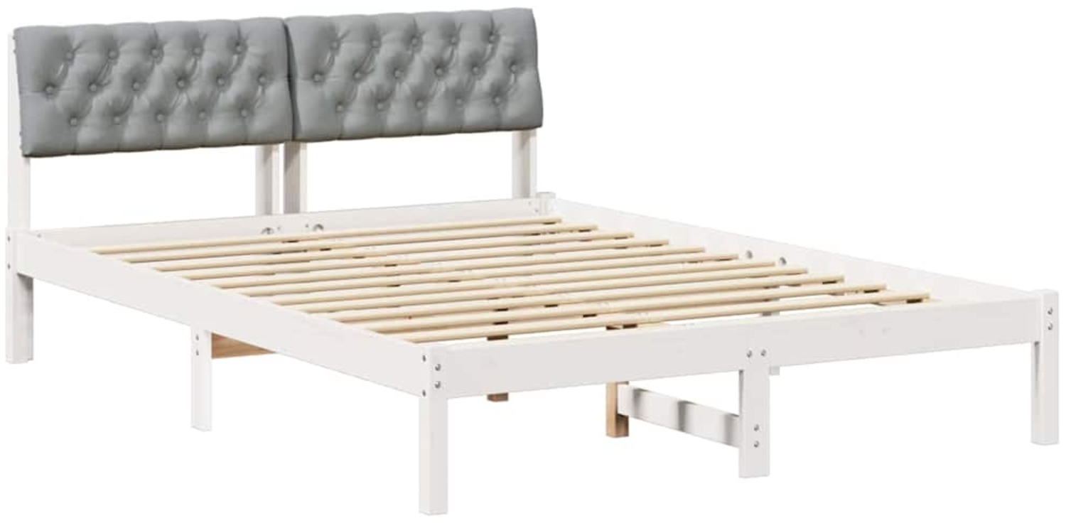 vidaXL Bettgestell Weiß und Hellgrau 135 x 190 cm Massivholz Kiefer 878623 Bild 1
