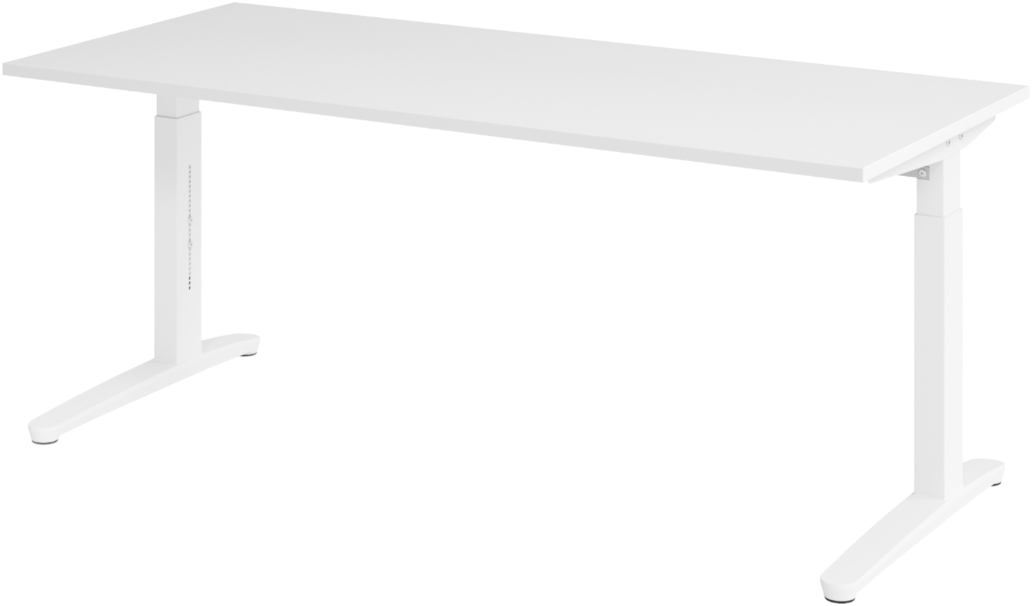 bümö manuell höhenverstellbarer Schreibtisch 180x80 in weiß, Gestell in weiß - PC Tisch höhenverstellbar & groß, höhenverstellbarer Tisch Büro, großer Computertisch verstellbar, X19-W-WW Bild 1