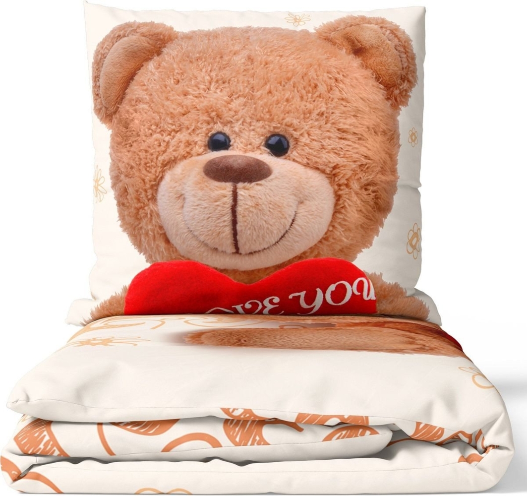 Leonado Vicenti Bettwäsche 4 tlg Winter Bettwäsche Microfaser 135x200 cm Thermo Fleece Teddy Love, Fleece, 4 teilig, flauschig, Teddy Bär Love mit Herz, Plüsch, Warm Bild 1