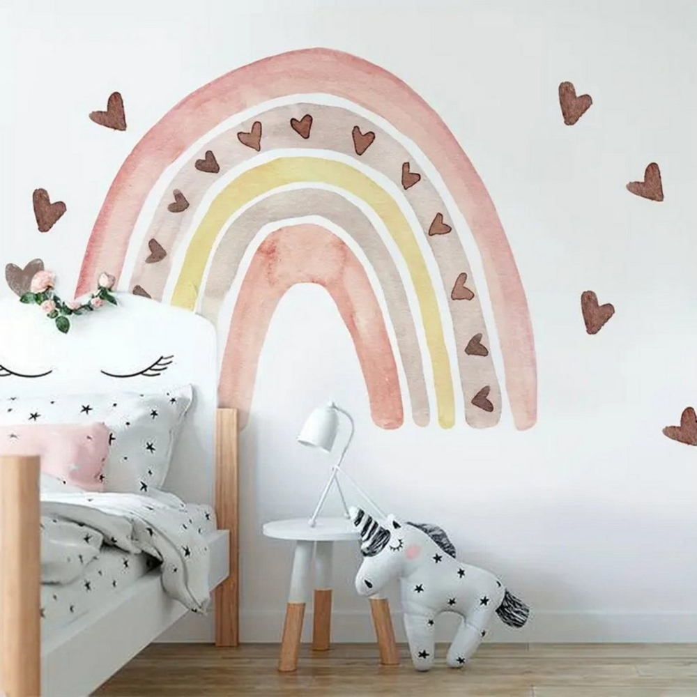 Montegoni Wandtattoo Kinder Wandsticker,Selbstklebende (Wandaufkleber mit Herz-Regenbogenmuster), Deko Kindergarten Home Dekoration,wandtattoo für Mädchenzimmer SF39061 Bild 1