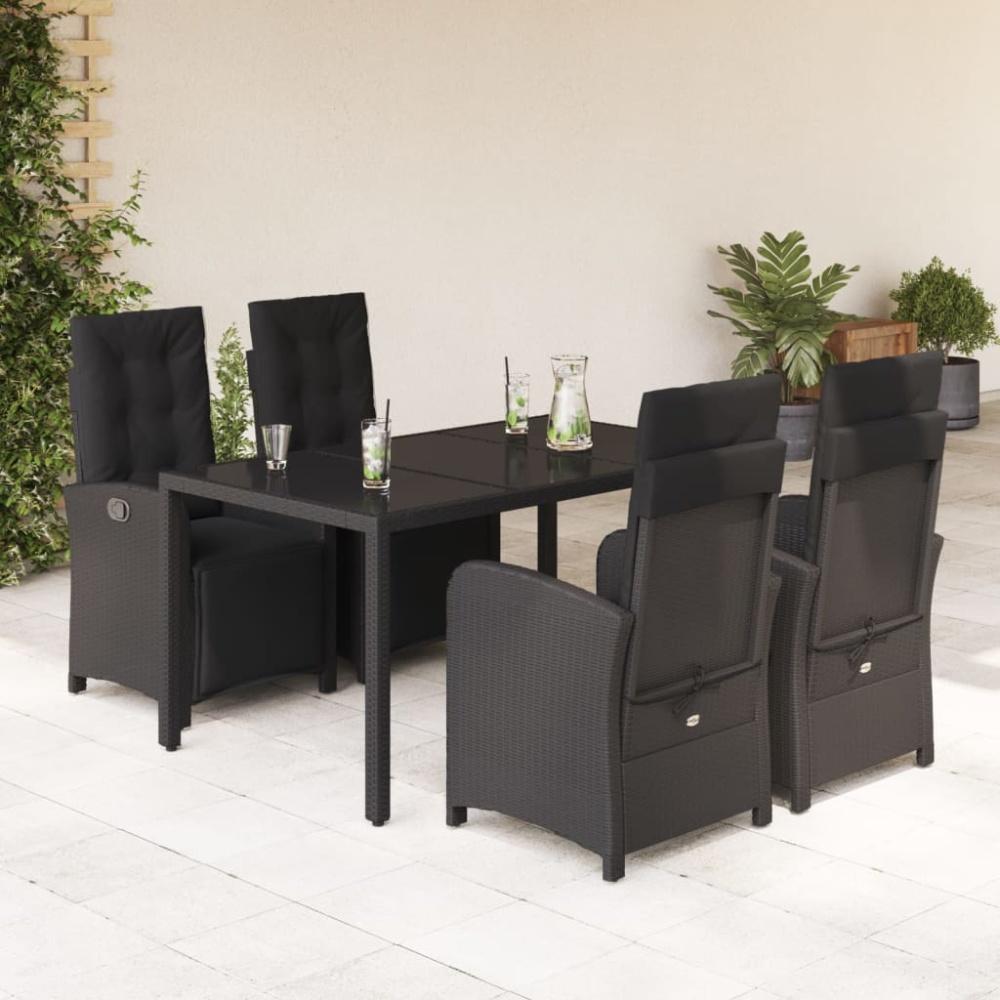 vidaXL 5-tlg. Garten-Essgruppe mit Kissen Schwarz Poly Rattan Bild 1