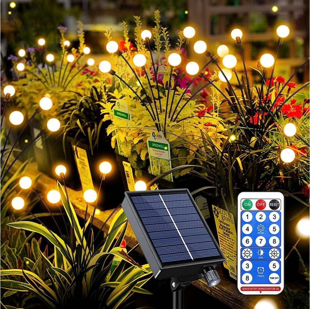 Jibenhome LED Gartenleuchte Solar Gartenleuchten Fernbedienung, 8 Modi Glühwürmchen Solarleuchten, Warmweiß-4 Stück, für Weg Hof Terrasse Dekorativ Bild 1
