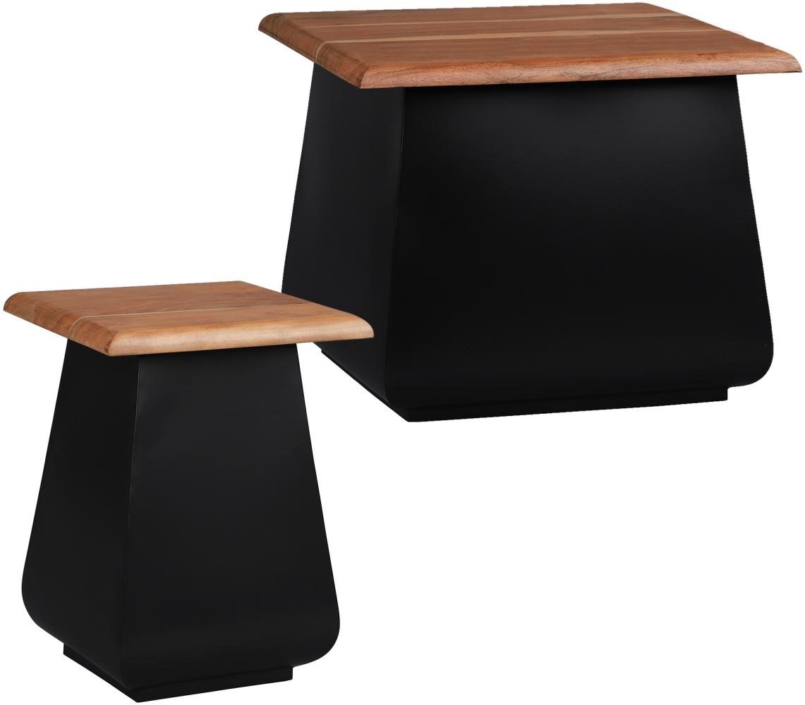 Beistelltisch 2er Set Natur/Schwarz aus Akazienholz und Metall WOMO-Design Bild 1