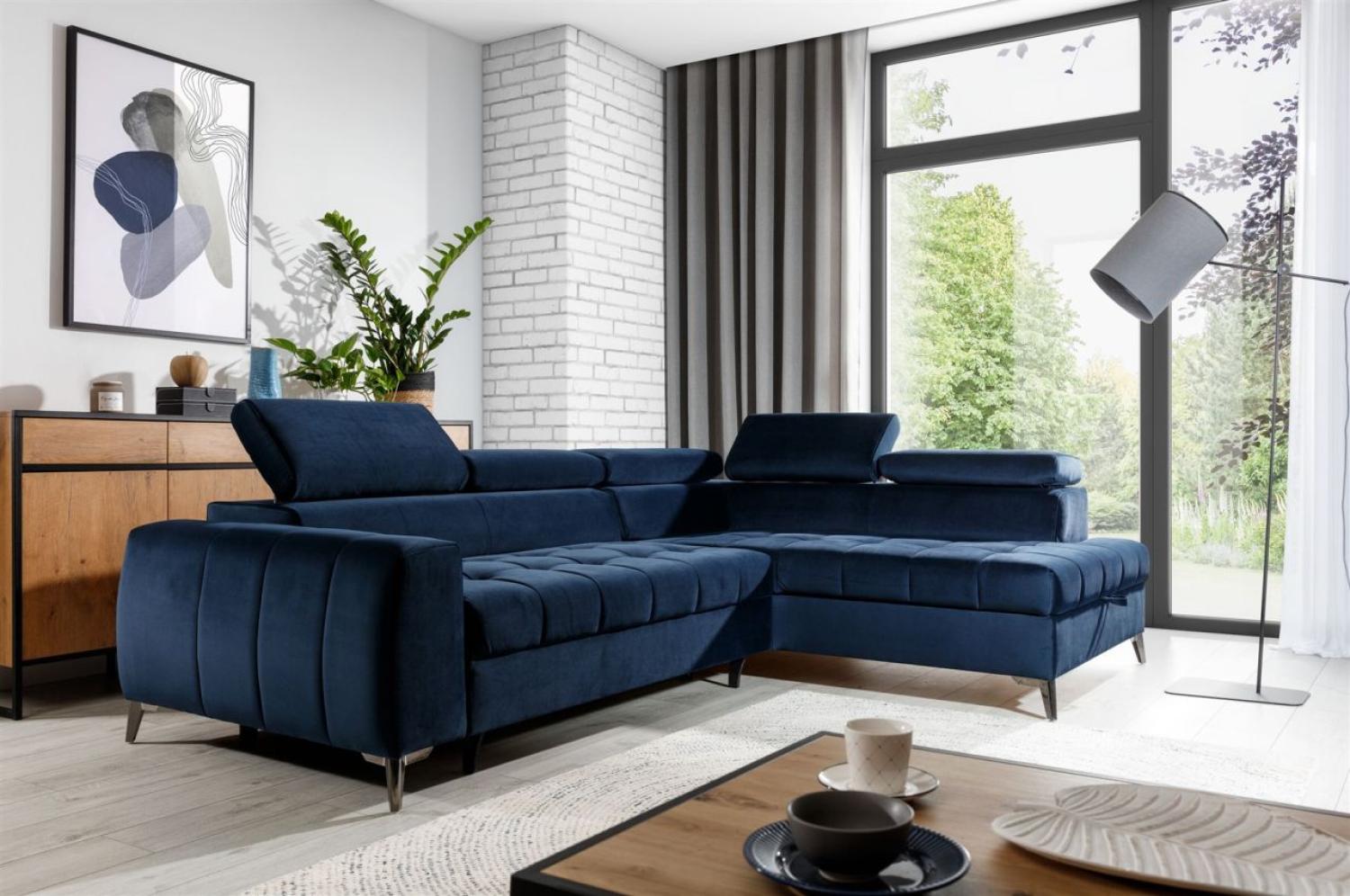 Ecksofa Schlafsofa Sofa AGNESA Stoff Salvador Dunkelblau Ottomane Rechts Bild 1