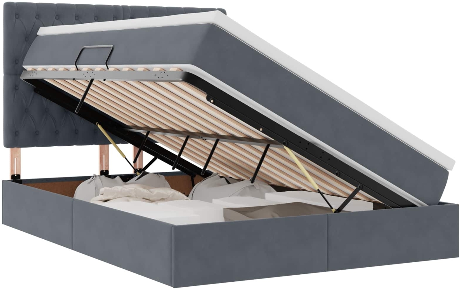 vidaXL Bett mit LED-Lichtleisten Dunkelgrau 140 x 200 cm Samt 3372730 Bild 1