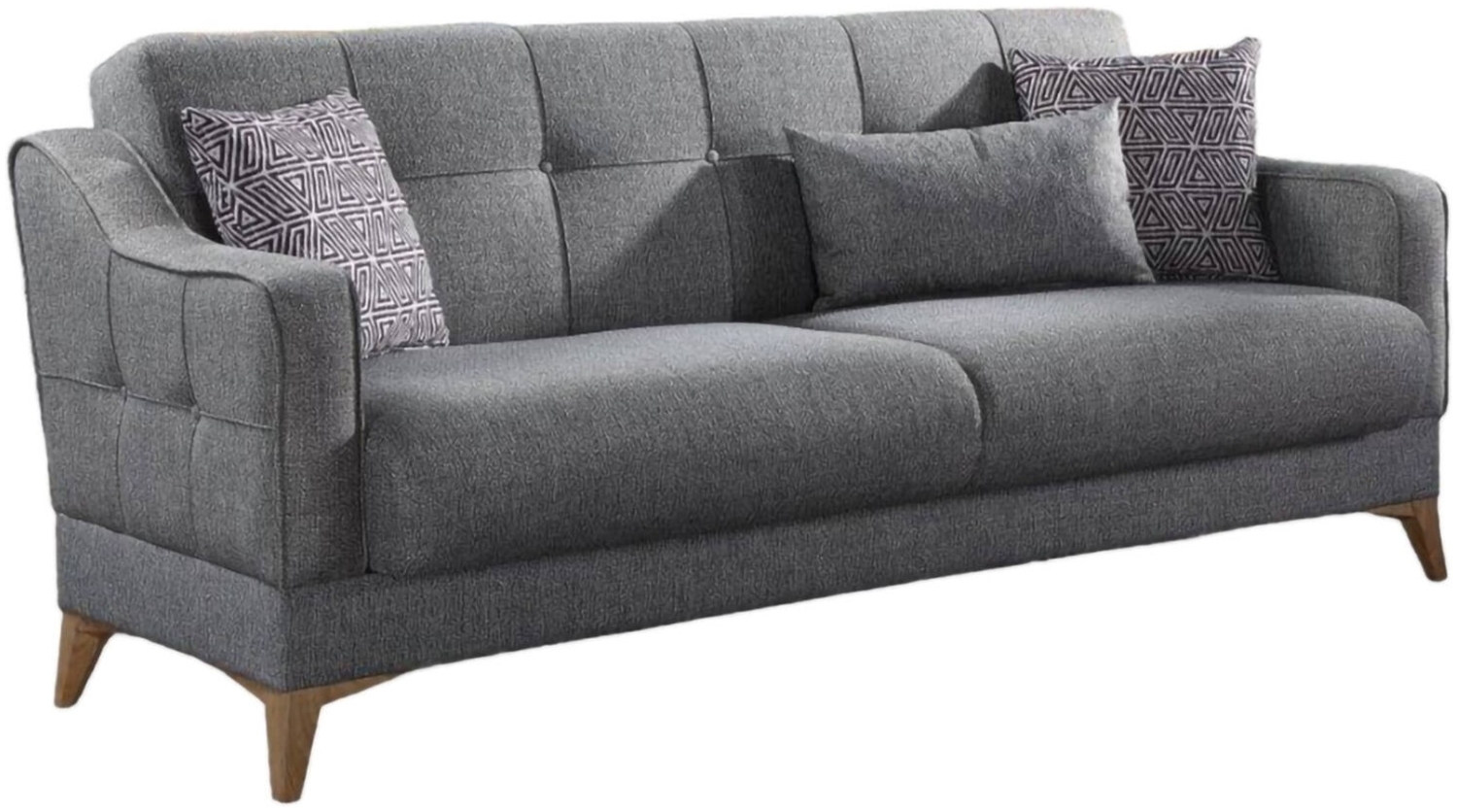 Dmora 3-Sitzer Schlafsofa Argia, lineares Containersofa mit 3 Kissen, Wohnzimmersofa aus Stoff mit Klick-Klack-Öffnung, 207 x 82 x 92 cm, Grau Bild 1