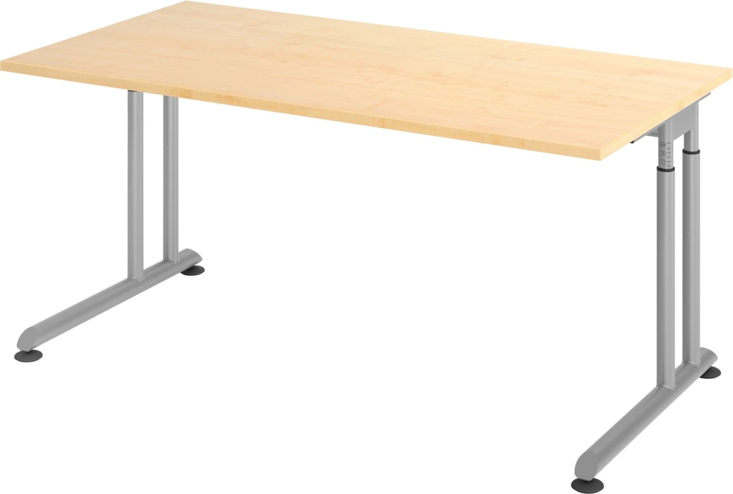 bümö höhenverstellbarer Schreibtisch Z-Serie 160x80 cm in Ahorn, Gestell in Silber - PC Tisch für's Büro manuell höhenverstellbar, Computertisch verstellbar, ZS-16-3-S Bild 1