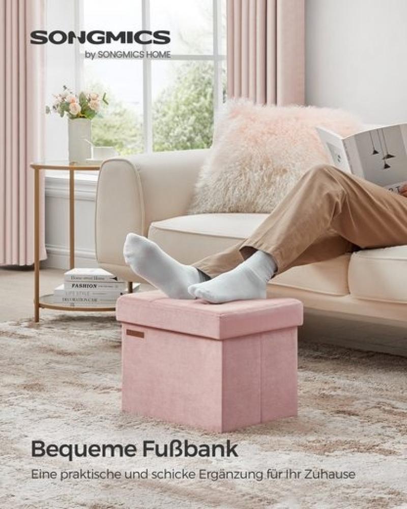 Songmics Sitzbank mit Stauraum aus Samt, klappbare Sitztruhe, Aufbewahrungsbox mit Deckel, Fußbank, 31 x 41 x 31 cm, bis 130 kg belastbar, für Flur, Wohnzimmer, Schlafzimmer, pastellrosa LSFDE200R01 Bild 1