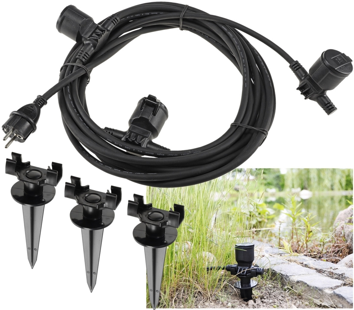 Gartensteckdose für Außen, IP44, 3-fachEinzelsteckdosen, 5+2,5+2,5m Bild 1