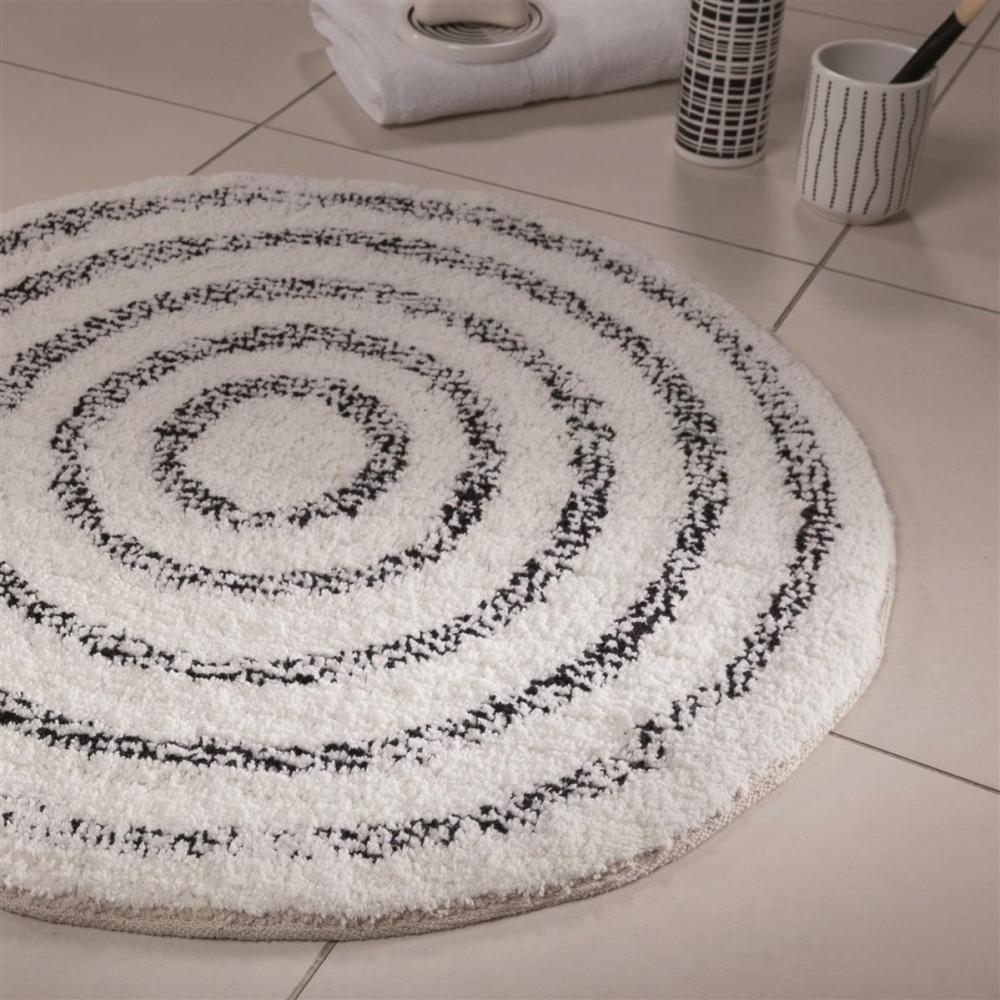 Spirella Badteppich Badematte Duschvorleger Baumwolle Hochflor | flauschig | rutschhemmend | geeignet für Fußbodenheizung | 60 cm Rund | Weiß Bild 1