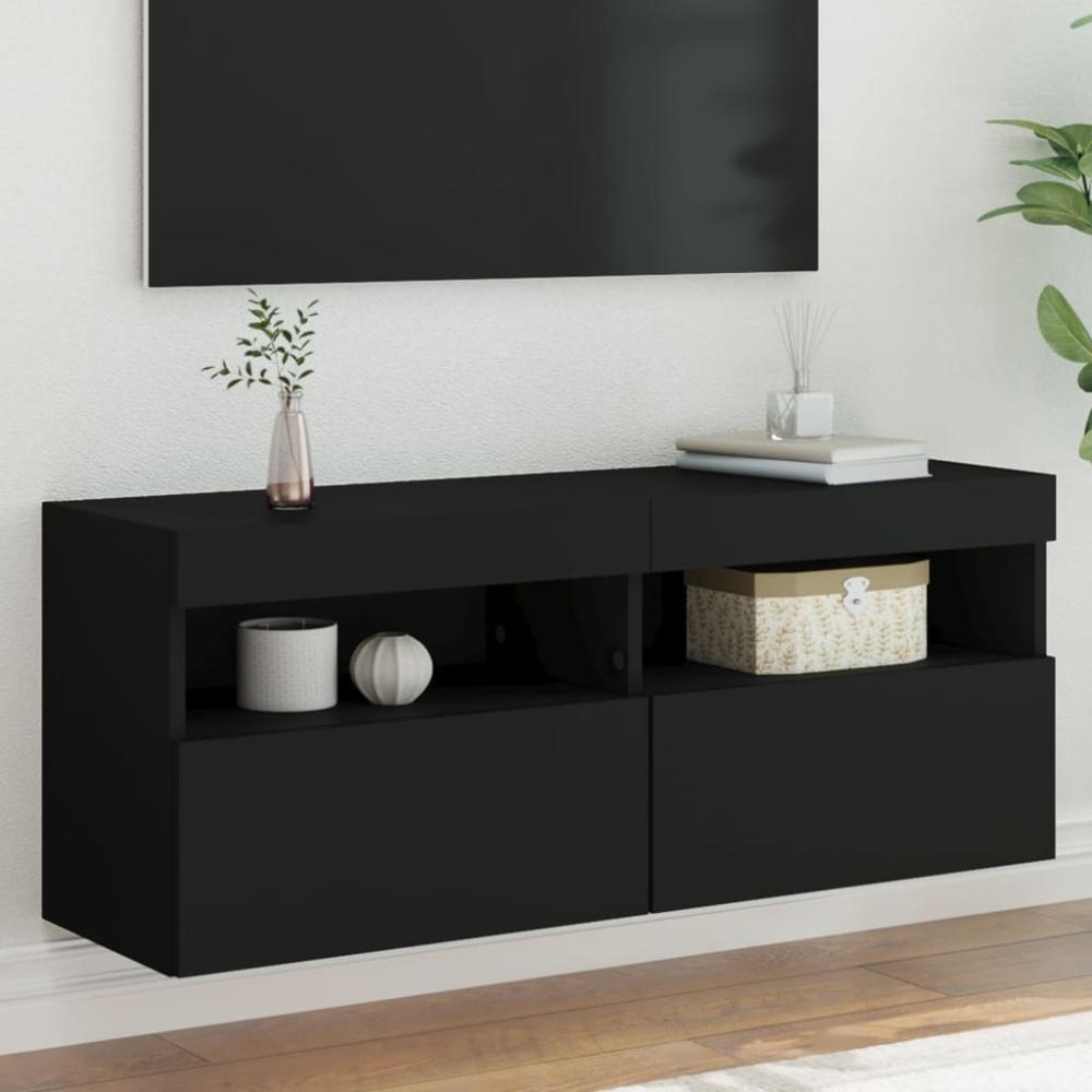 vidaXL TV-Wandschrank mit LED-Leuchten Schwarz 100x30x40 cm Bild 1