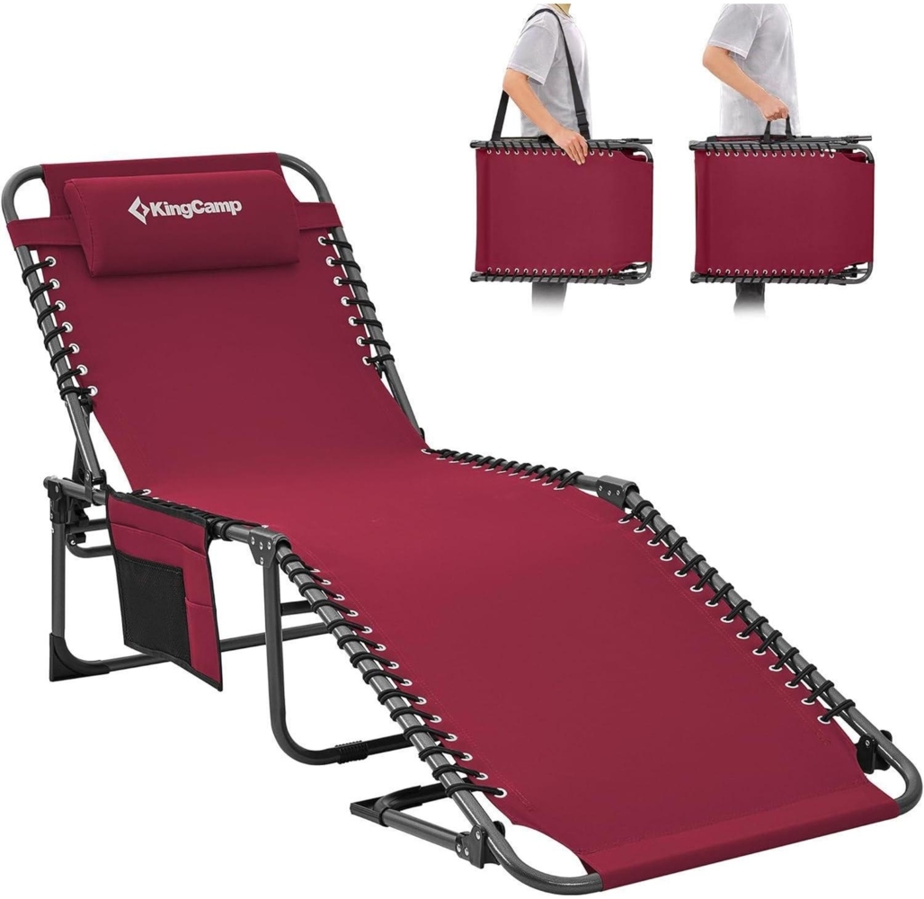 Campingliege Sonnenliege Gartenliege klappbar 5-Stufig verstellbar Weinrot Bild 1