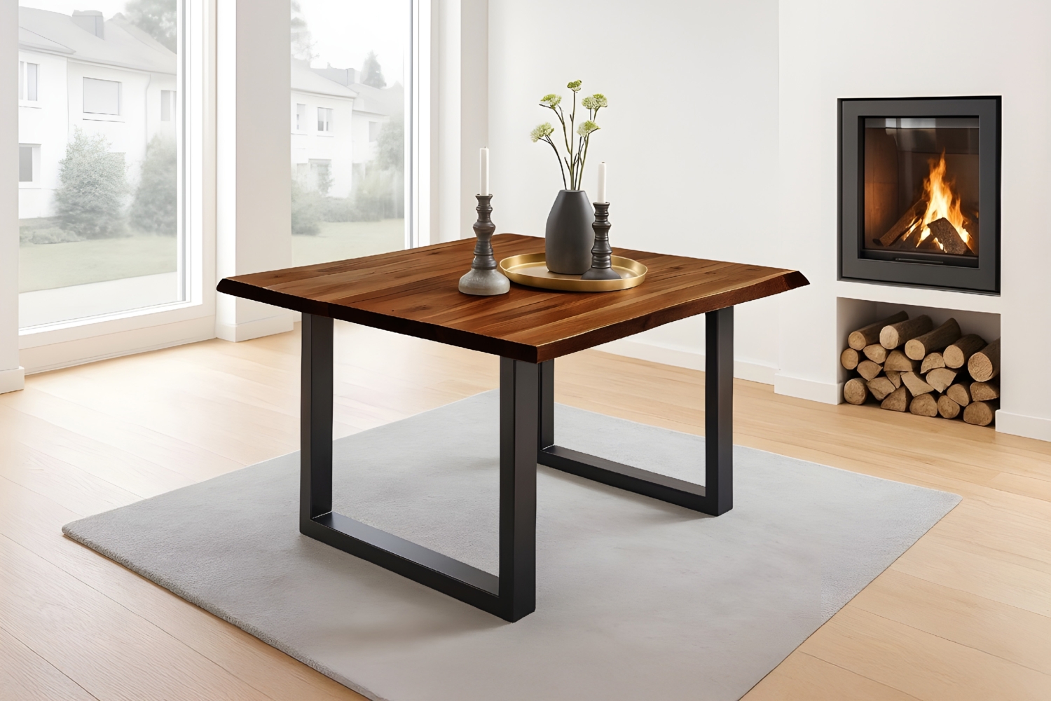 Esstisch Baumkante Massiv Akazie nussbaum 80 x 80 schwarz NIAH 69037496 Bild 1