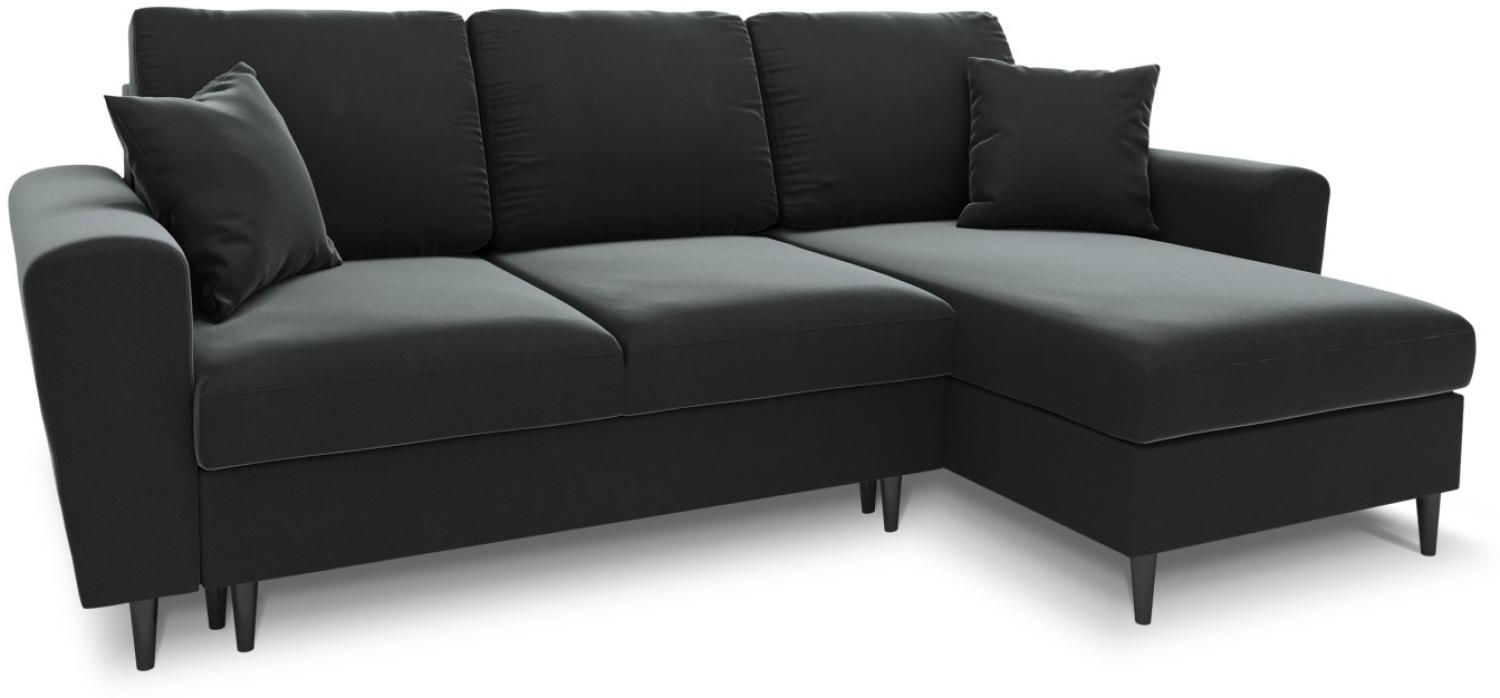 Micadoni 4-Sitzer Samtstoff Reversible Ecksofa mit Bettfunktion und Box Moghan | Bezug Dark Grey | Beinfarbe Black Chrom... Bild 1