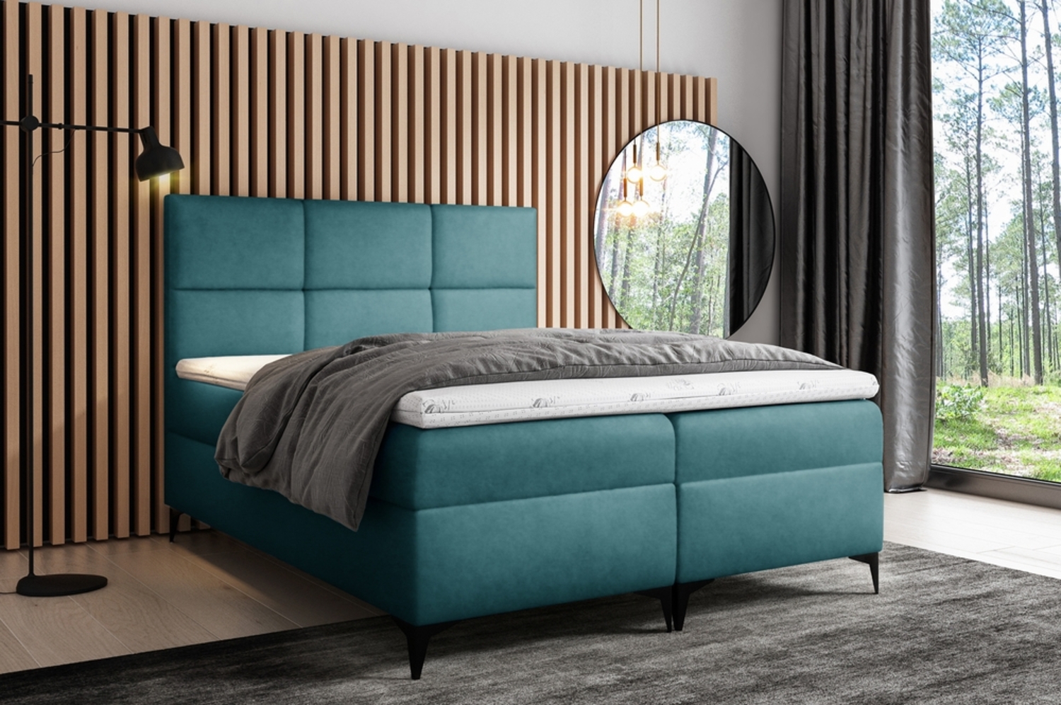 99rooms Ozzy Boxspringbett Velours 200x200 cm Türkis Bild 1