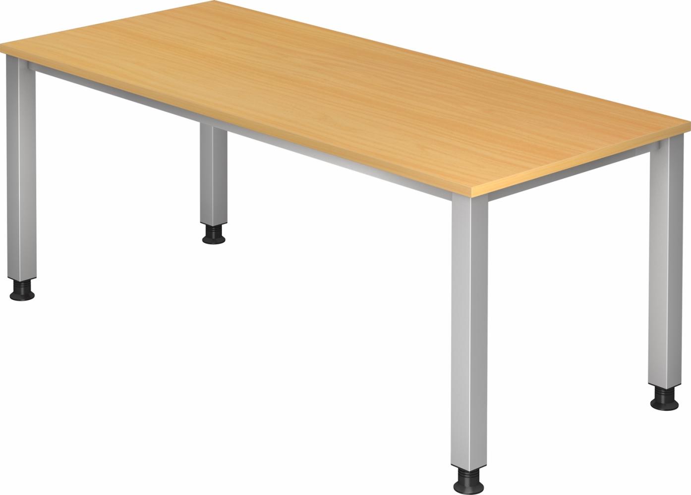 bümö manuell höhenverstellbarer Schreibtisch 180x80 cm in Buche - PC Tisch höhenverstellbar & groß, höhenverstellbarer Tisch Büro, großer Computertisch verstellbar, Q-Serie, QS-19-6 Bild 1