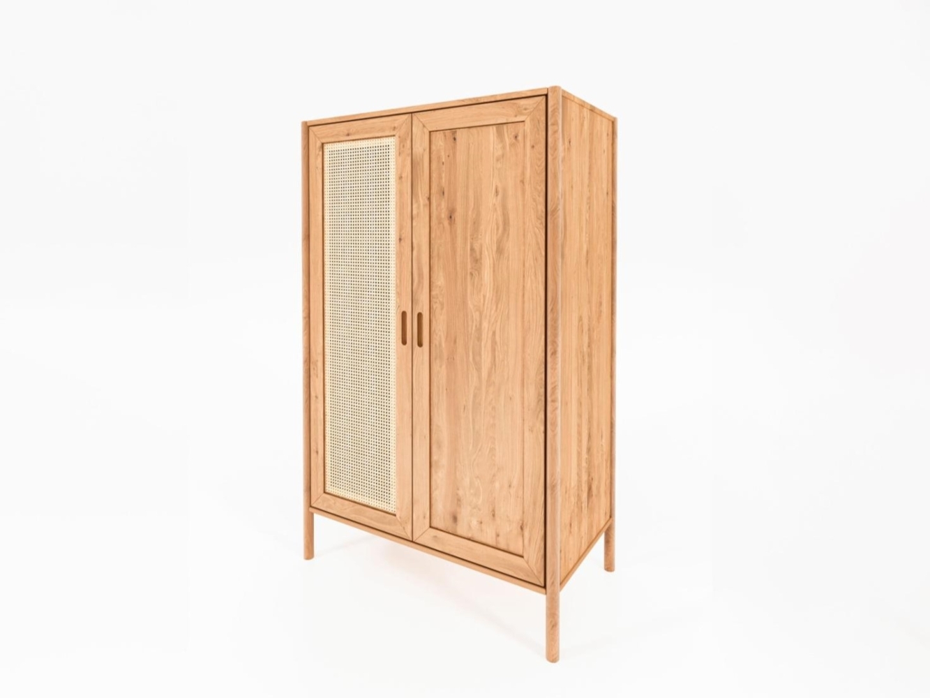 Kleiderschrank Zola Wildeiche massiv mit Rattan 108x175 cm mit 2 Türen Bild 1