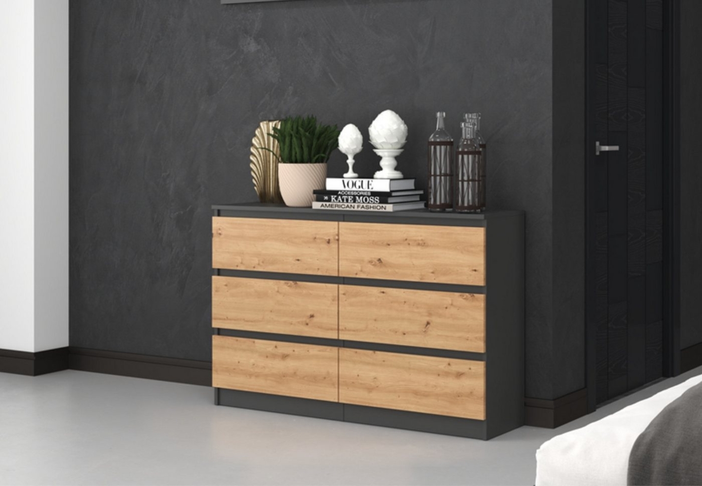 Home Collective Kommode Highboard Sideboard für Flur Schlafzimmer Wohnzimmer (Perfekt für Wohnzimmer, Schlafzimmer oder Esszimmer), mit 6 Schubladen, Breite 120 cm Höhe 75, Anthrazit Artisan Bild 1