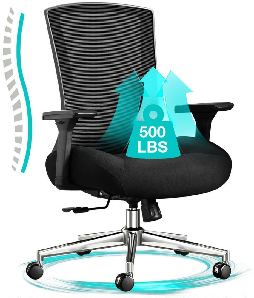 FANTASYLAB Bürostuhl Ergonomischer Schreibtischstuhl mit 3D weichem Kissen 4D Armlehnen, mit verstellbaren Lordosenstützen, 105° Schaukeln, Schwarz Bild 1