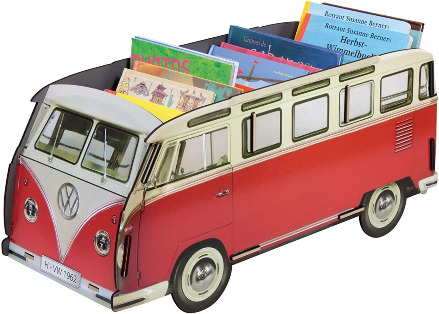 Werkhaus - Bücherbus VW Bulli Rot/Weiß, Bücherregal Spielzeugbox Box Bild 1