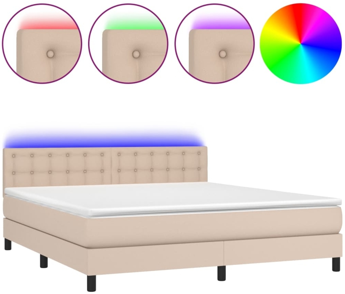 vidaXL Boxspringbett mit Matratze & LED Cappuccino-Braun 160x200cm 3134236 Bild 1