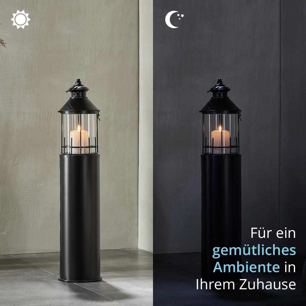 KHG Laterne Leuchtturm 72 cm mit Kerze aus Metall/Glas in schwarz, Kerzenständer, Kerzenhalter, Outdoor und Indoor, Deko, Glaseinsatz, für Wohnzimmer, Balkon, Terrasse, Garten usw. Bild 1