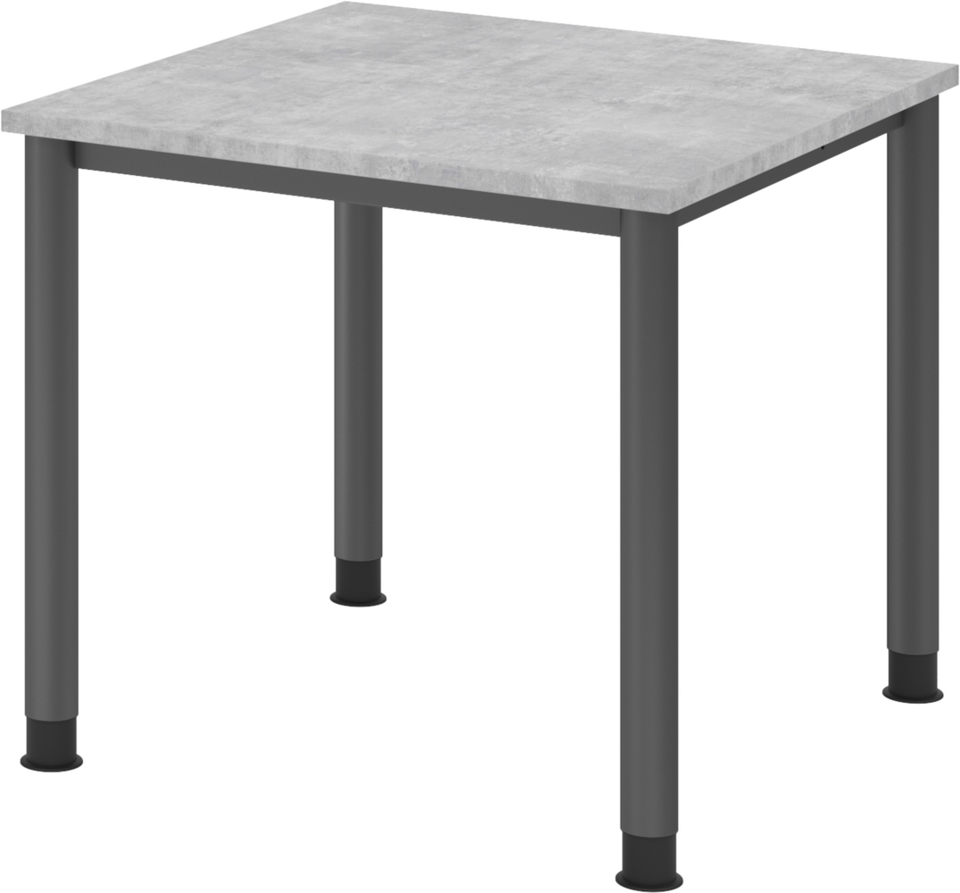 bümö höhenverstellbarer Schreibtisch H-Serie 80x80 cm in Beton, Gestell in Graphit - PC Tisch für's Büro manuell höhenverstellbar, Computertisch verstellbar, HS-08-M-G Bild 1