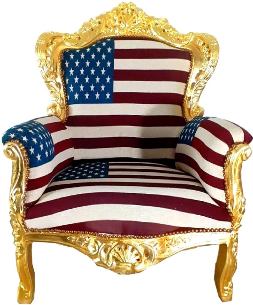 Casa Padrino Barock Wohnzimmer Sessel King USA Design / Gold 85 x 45 x H. 120 cm - Thron Sessel - USA Barock Möbel Bild 1