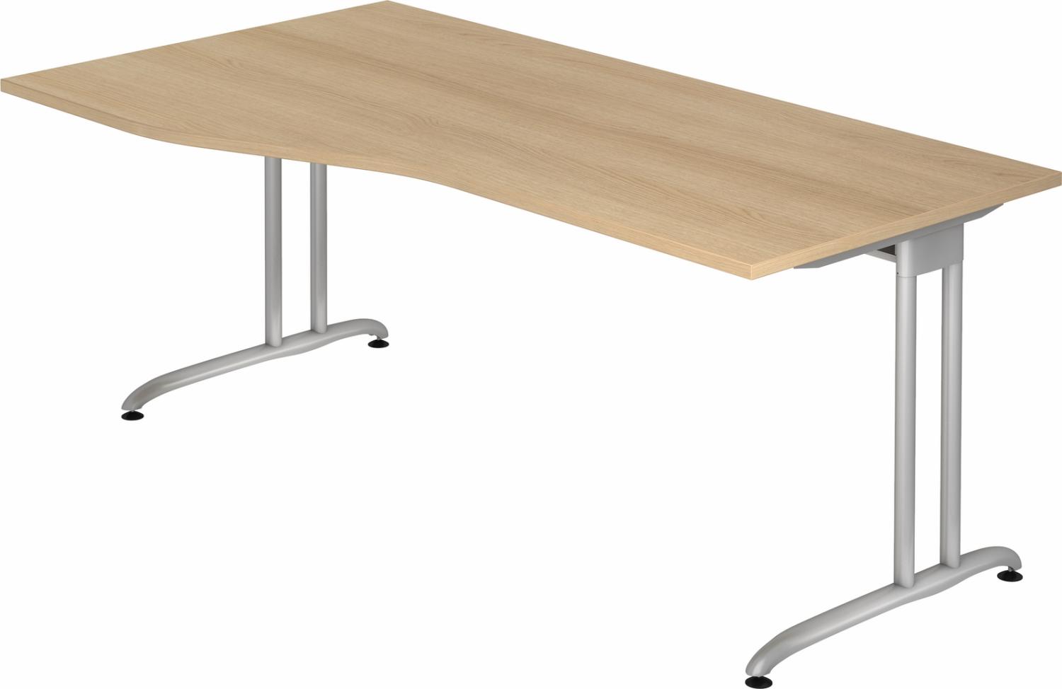 bümö Schreibtisch groß, Serie 180x100 cm, Tischplatte aus Holz in Eiche, Gestell aus Metall in Silber - PC Tisch, großer Computertisch für's Büro, Office Bürotisch, BS-18-E Bild 1