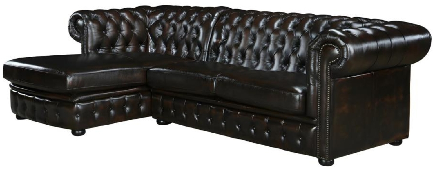 Vente-unique - Chesterfield Ecksofa - Ecke Links - Büffelleder - Dunkelbraun - BRENTON Bild 1