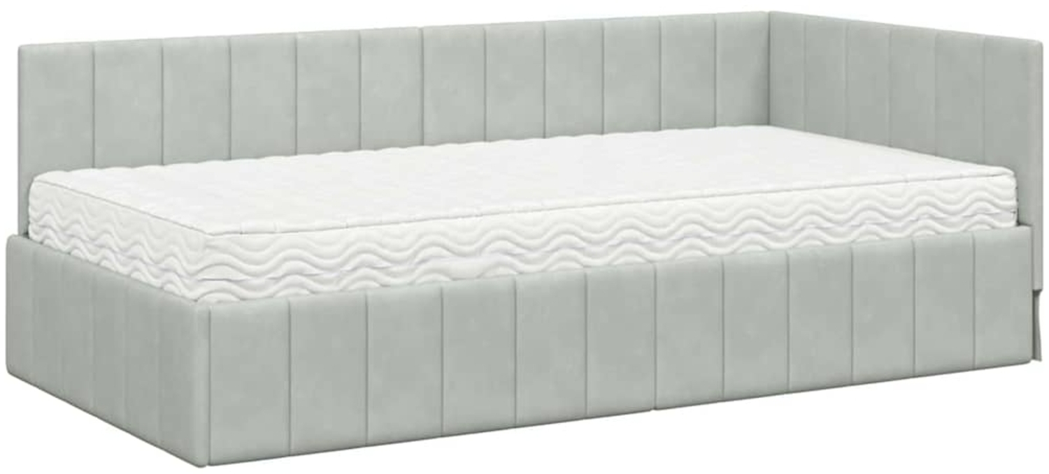 vidaXL Eckbettgestell mit Matratze Hellgrau 90 x 200 cm Samt 3393858 Bild 1