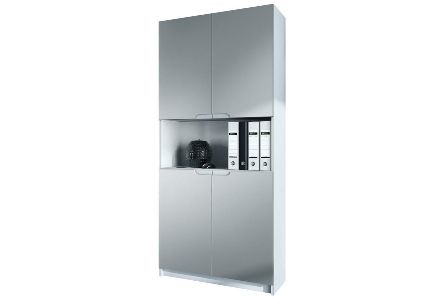 Vladon Büroschrank Logan V2, Aktenschrank mit 5 Fächern und 4 Türen, Weiß matt/Hellgrau Seidenmatt (82 x 184 x 37 cm) Bild 1