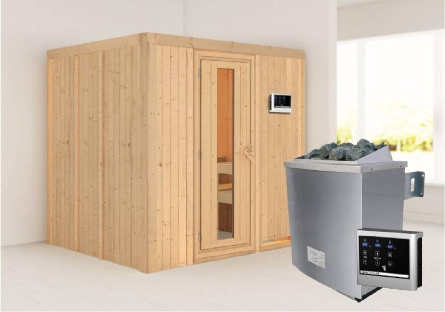 Karibu Sauna Sodin + 9kW Saunaofen mit ext. Steuerung Easy Klarglas Ganzglastür Bild 1