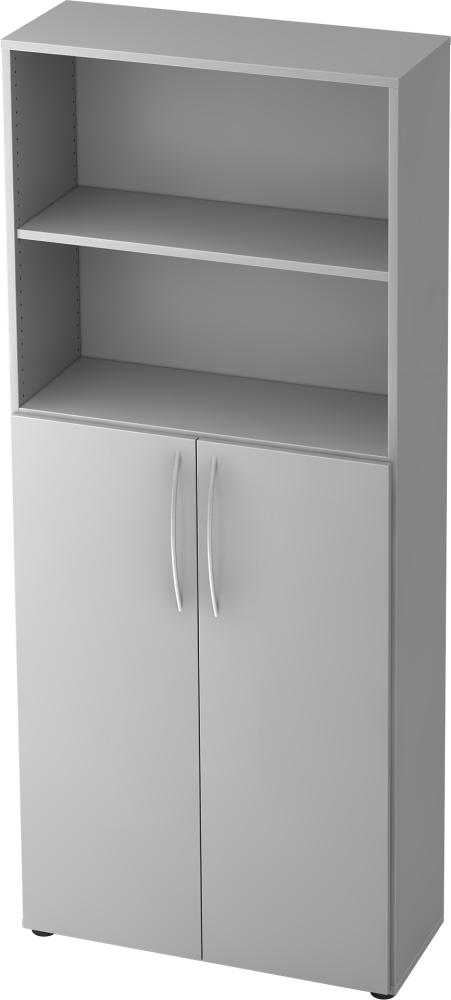 bümö Mehrzweckschrank 80cm breit, Aktenschrank o. Schuhschrank hoch, Regal Schrank-Kombi, Küchenschrank in grau aus Holz, Vorratsschrank & Haushaltsschrank mit Metallgriffen, 4770-5-5-BM Bild 1