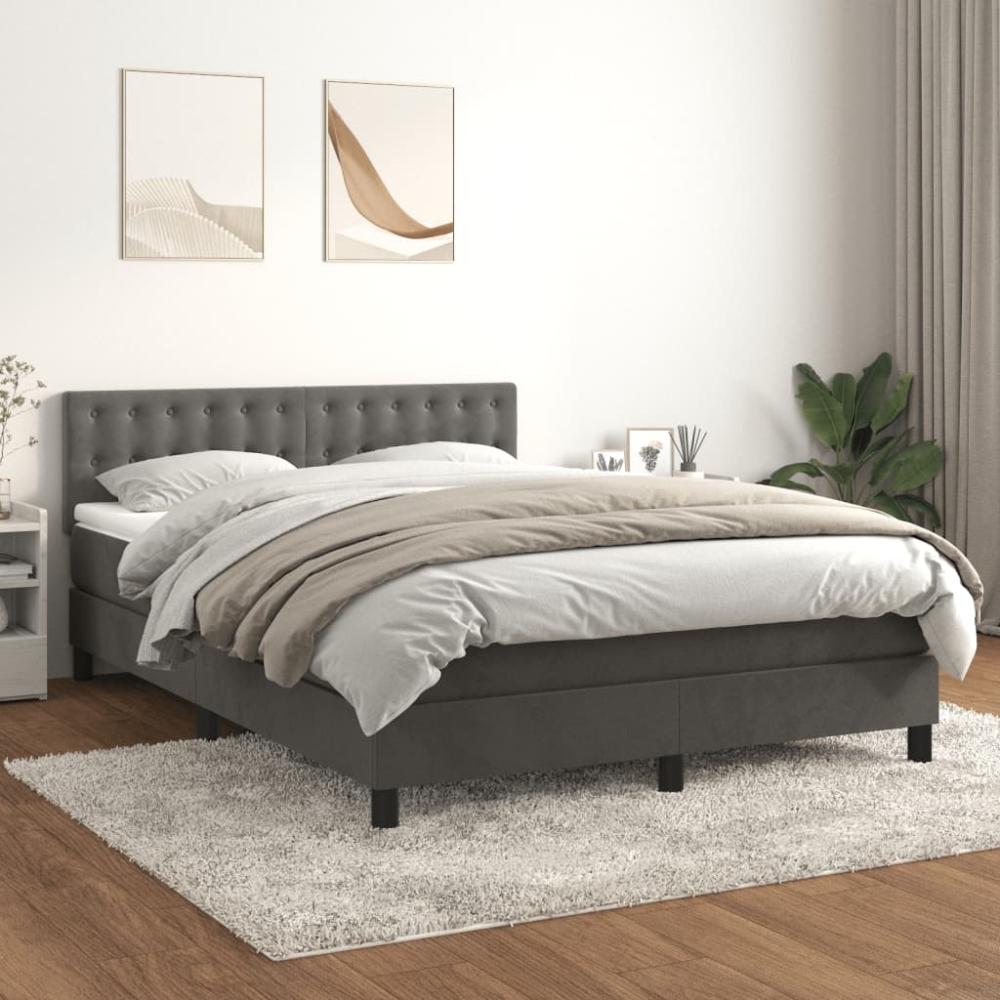 vidaXL Boxspringbett mit Matratze Dunkelgrau 140x200 cm Samt 3141546 Bild 1