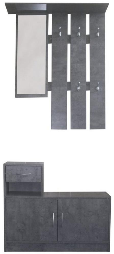 HTI-Living Garderobe Garderobenpaneel mit Schuhschrank Thekla Beton (Set, 2 St, 1 Garderobenpaneel mit Spiegel, 1 Schuhschrank), mit Spiegel Hutablage und 5 Kleiderhaken Bild 1