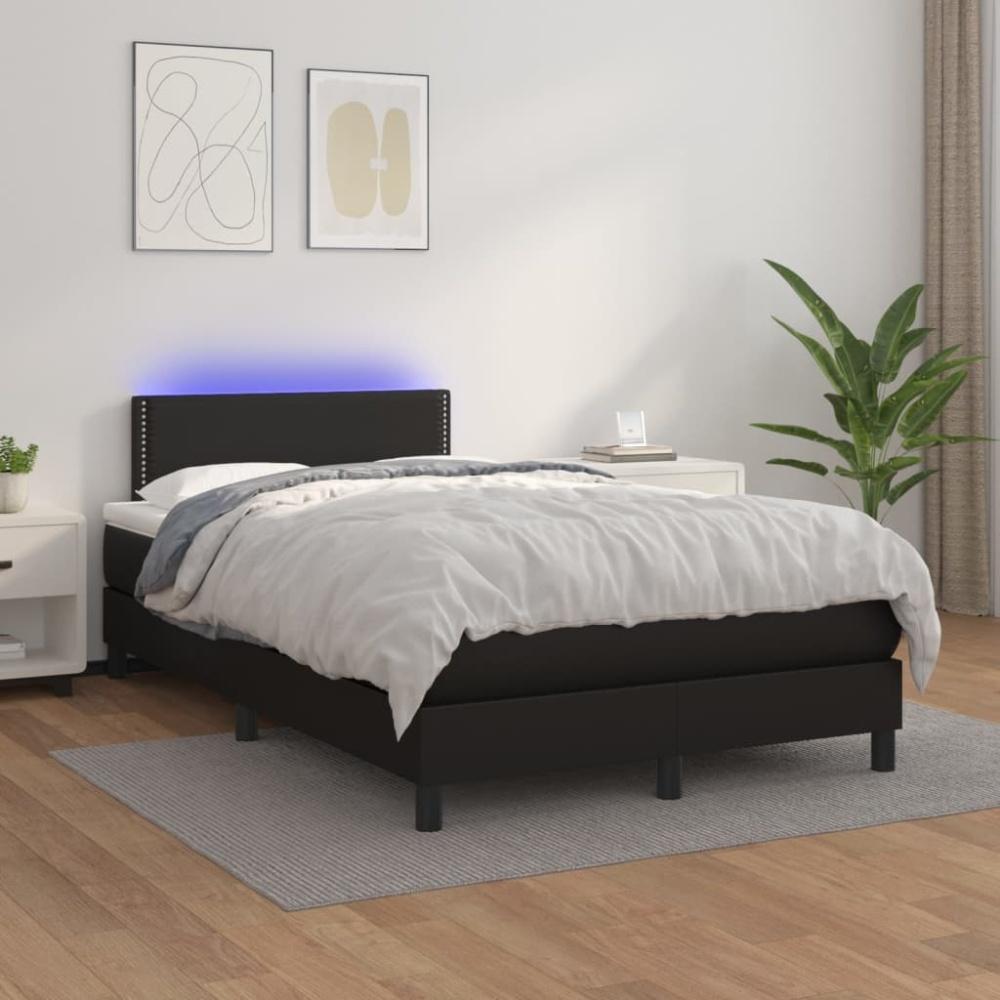 vidaXL Boxspringbett mit Matratze & LED Kunstleder Schwarz 120 x 200 cm Bild 1